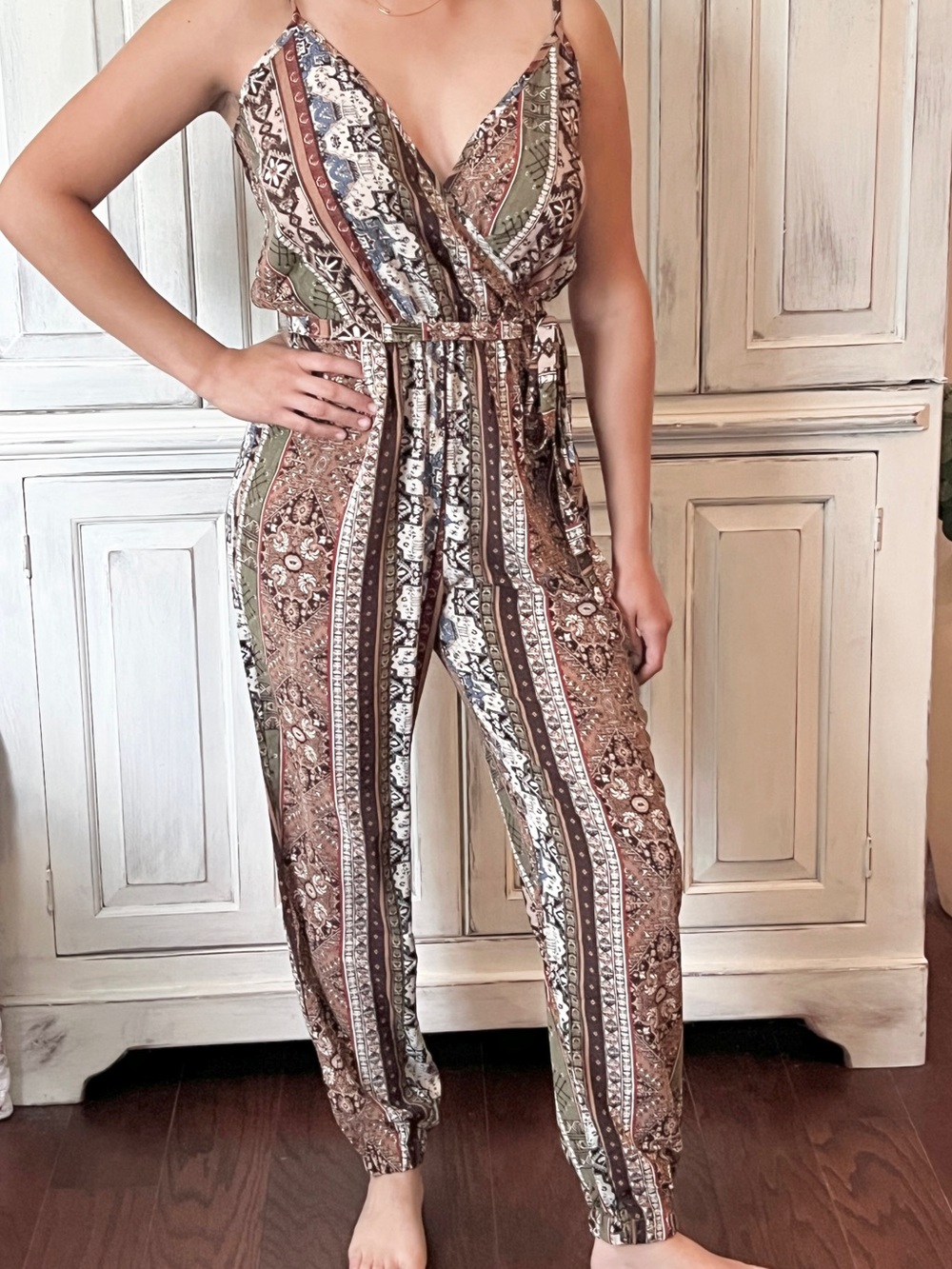🟠NWT LOVELY DAY Boho Jogger Jumpsuit in Earth Tones SMALL